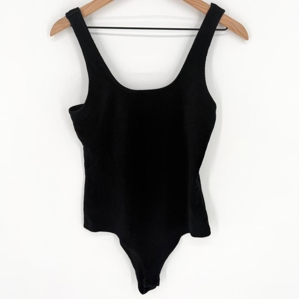 Shinestar‎ Black Ribbed Corduroy Bodysuit Tank Top Women's L Stretch Snap